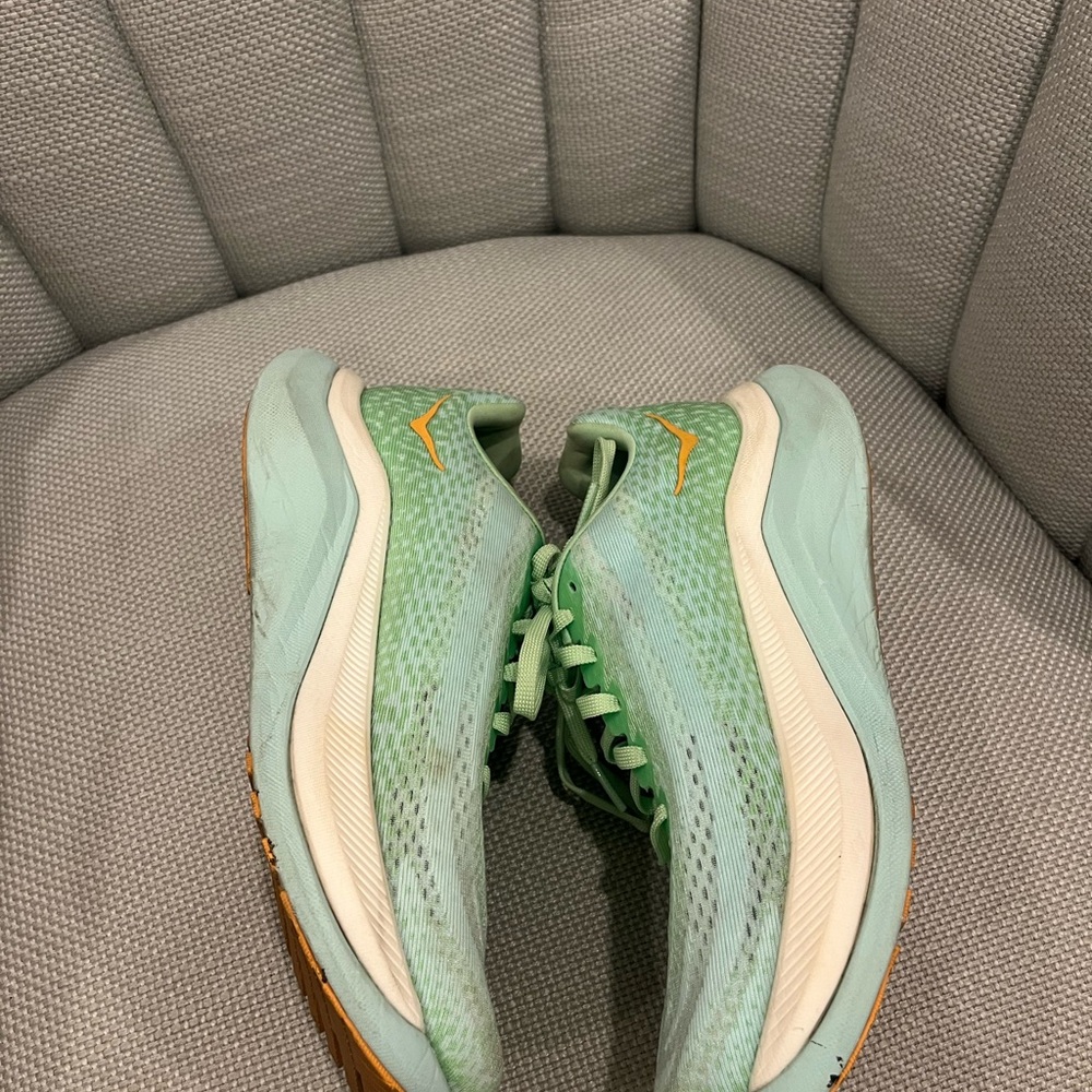 Hoka Women's Mach X Mint and Orange Running Shoes - Picture 5 of 9